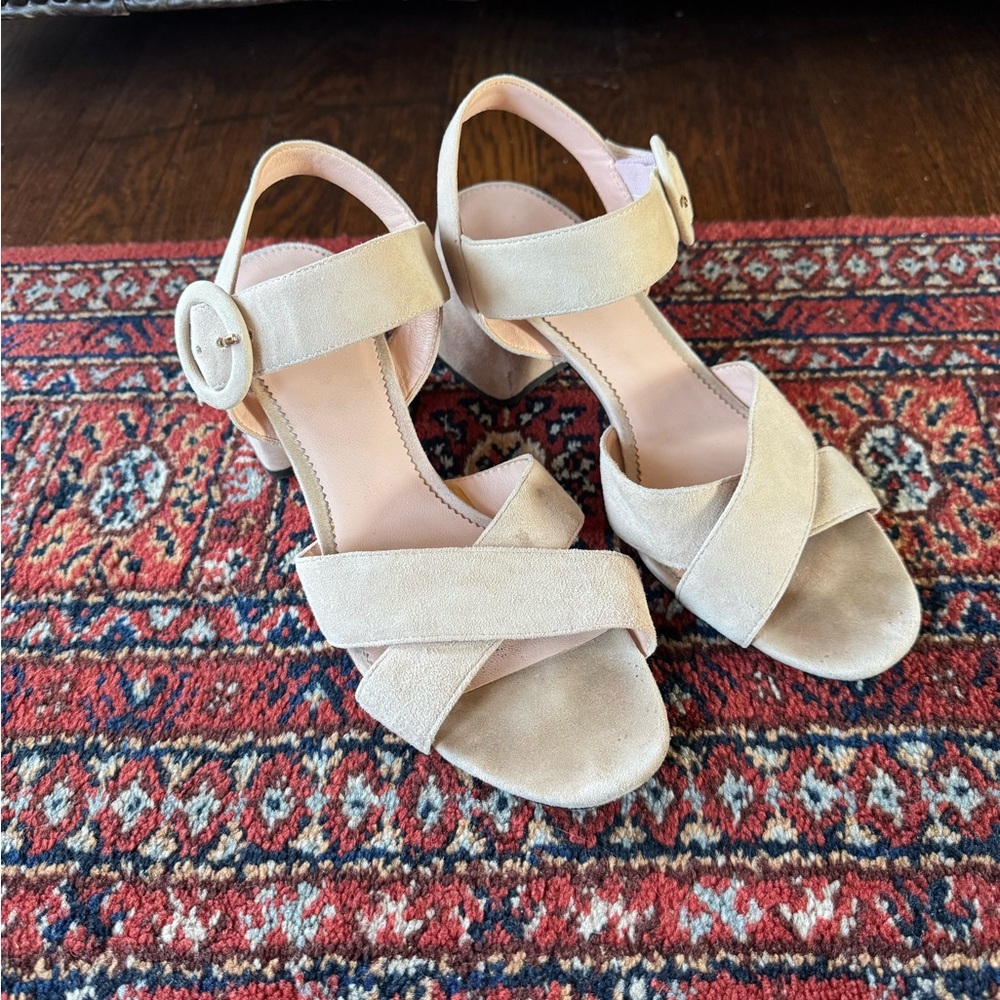Elegant Cream Suede J. Crew Wedge Heel Sandals size 9